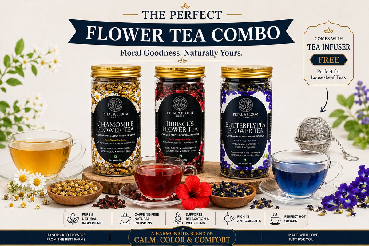 3 Flower Tea Combo — Chamomile, Hibiscus & Butterfly Pea